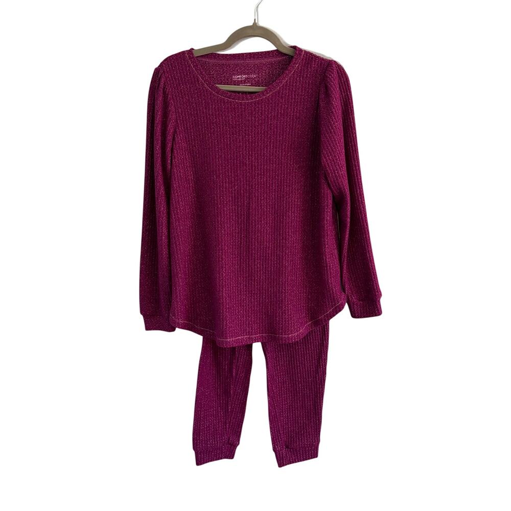 ComfortCode By Cuddl Duds Shimmer Waffle Knit Lounge Top & Bottom Set Pajamas S